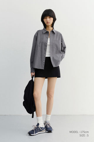 UNISEX CROPPED CHECKED SHIRT NAVY CHECK