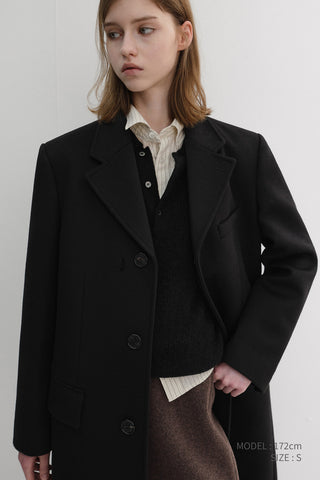 UNISEX 2-WAY 3 BUTTON CASHMERE COAT BLACK