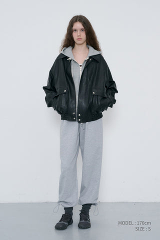UNISEX ALTER-LEATHER ZIP-UP BLOUSON BLACK
