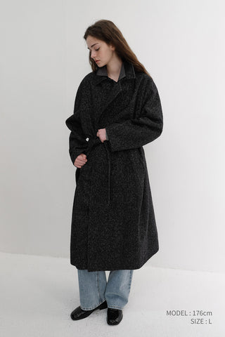 UNISEX RELAXED DOUBLE-BREASTED ROBE COAT CHARCOAL TWEED