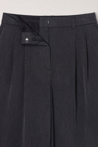 DOUBLE PLEATED WIDE SLACKS CHARCOAL GREY