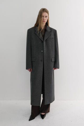 UNISEX 2-WAY 3 BUTTON CASHMERE COAT CHARCOAL GREY