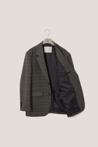UNISEX 2 BUTTON WOOL BLAZER GREY CHECK