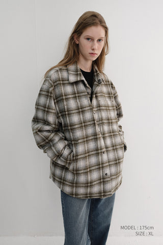 UNISEX QUILTED FLANNEL SHIRT KHAKI CHECK