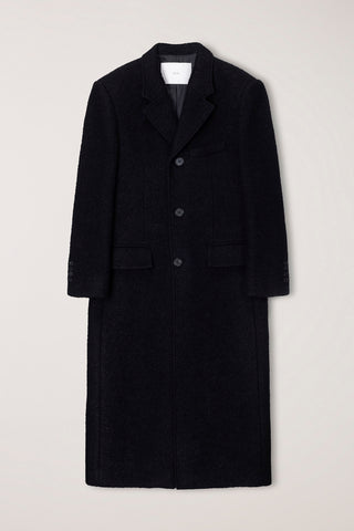 UNISEX 2-WAY 3 BUTTON BOUCLE WOOL COAT BLACK