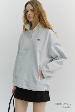 UNISEX RELAXED HALF ZIP-UP SWEATSHIRT LIGHT MELANGE GREY