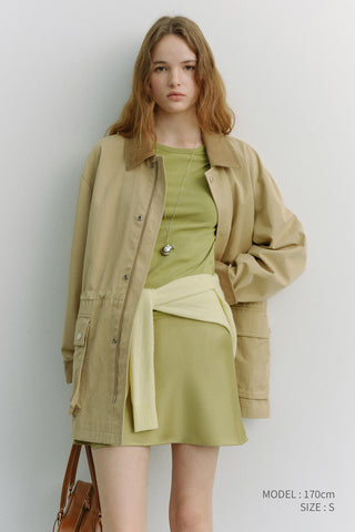 SATIN MINI SKIRT SOFT OLIVE