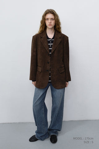 UNISEX RELAXED ALTER-SUEDE HALF JACKET BROWN