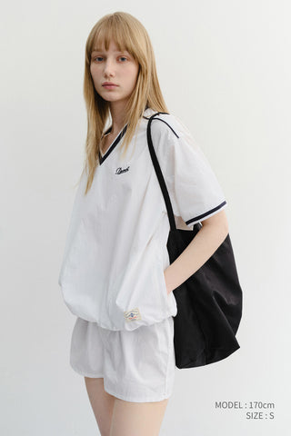 UNISEX V-NECK WOVEN TOP WHITE