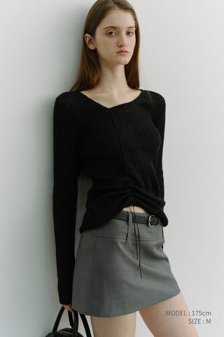 2-WAY SHIRRING KNIT TOP BLACK
