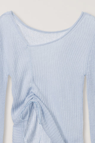 2-WAY SHIRRING KNIT TOP SOFT BLUE