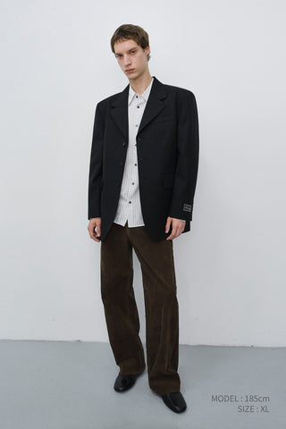 UNISEX REFINED MASCULINE WOOL BLAZER BLACK