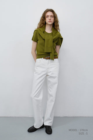 HALF SLEEVE KNIT TOP OLIVE GREEN