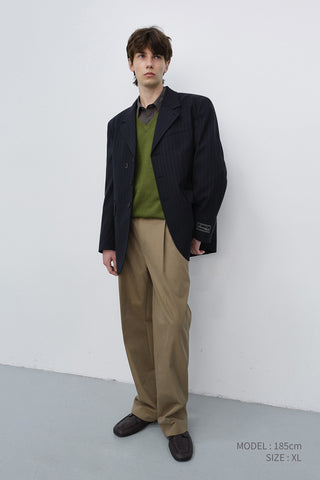 UNISEX REFINED MASCULINE WOOL BLAZER NAVY STRIPE