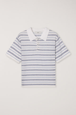 UNISEX STRIPED POLO KNIT WHITE SOFT BLUE