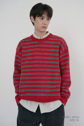 UNISEX STRIPED CHUNKY SWEATER RED