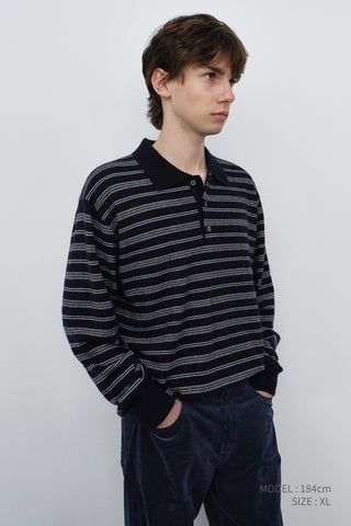 UNISEX COLLARED STRIPED SWEATER NAVY