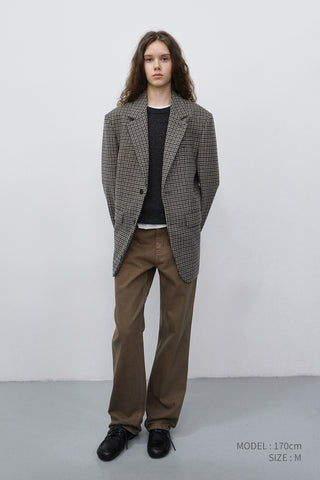 UNISEX CLASSIC 2 BUTTON WOOL BLAZER BEIGE CHECK