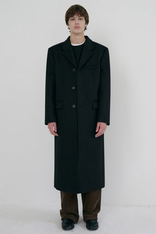 UNISEX 2-WAY 3 BUTTON CASHMERE COAT BLACK