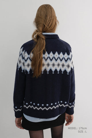 UNISEX CHUNKY PATTERN CARDIGAN NAVY