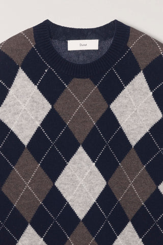 UNISEX ARGYLE CREWNECK SWEATER NAVY