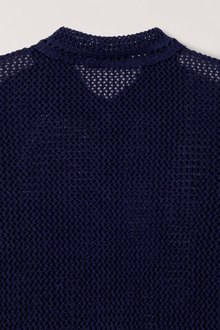 CROCHET COLLARED CARDIGAN NAVY