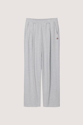 UNISEX LEATHER LOGO WIDE SWEAT PANTS MELANGE GREY