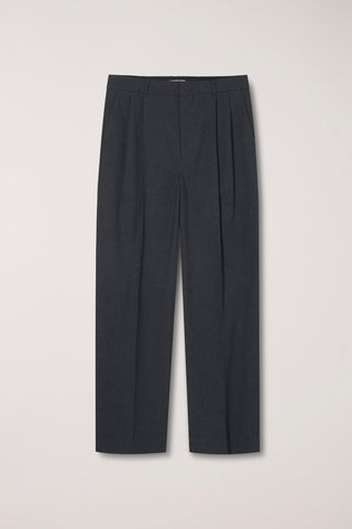 DOUBLE PLEATED WIDE SLACKS CHARCOAL GREY