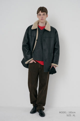 UNISEX REVERSIBLE SOFT SHEARLING HALF JACKET BLACK