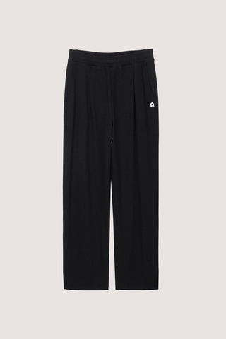 UNISEX LEATHER LOGO WIDE SWEAT PANTS BLACK