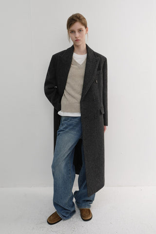 UNISEX TAILORED DOUBLE-BREASTED COAT CHARCOAL GREY PATTERN