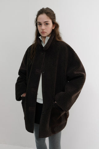 UNISEX REVERSIBLE SOFT SHEARLING HALF JACKET DARK BROWN