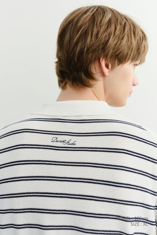 UNISEX SOFT STRIPED POLO KNIT OFF WHITE