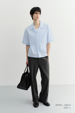 CROPPED OPEN COLLARED STRIPED SHIRT SOFT BLUE STRIPE