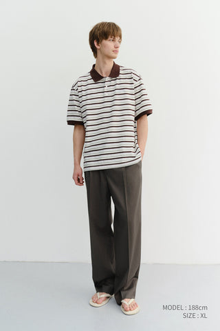 UNISEX STRIPED POLO SHIRT BROWN