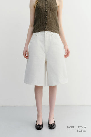 RELAXED BERMUDA DENIM SHORTS IVORY