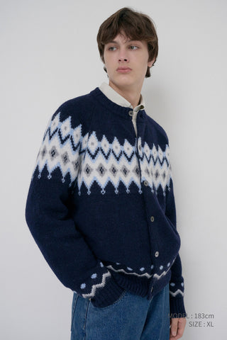 UNISEX CHUNKY PATTERN CARDIGAN NAVY