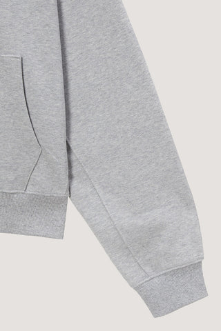 UNISEX LEATHER LOGO ZIP-UP HOODIE MELANGE GREY