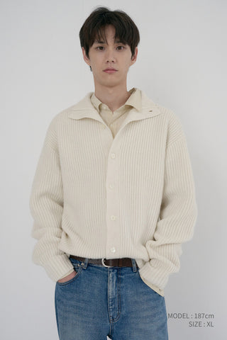 UNISEX HIGH NECK BUTTON CARDIGAN CREAM