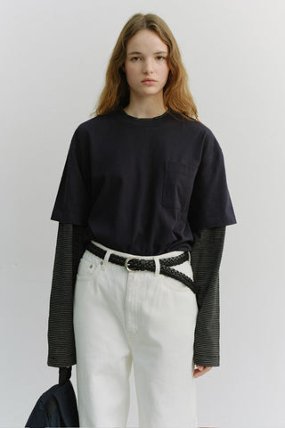 D-BUCKLE TWIST LEATHER BELT BLACK