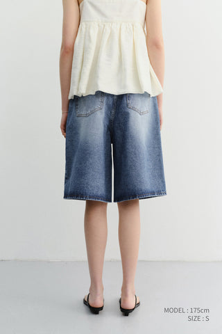 RELAXED BERMUDA DENIM SHORTS CLASSIC BLUE