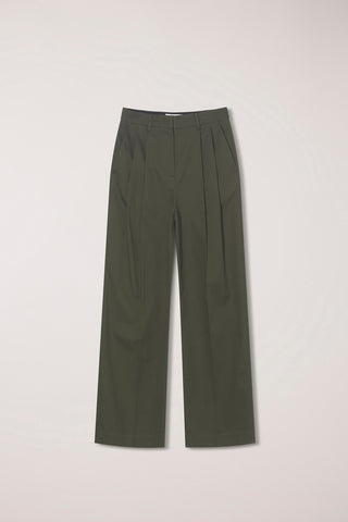 DOUBLE PLEATED WIDE CHINO SLACKS KHAKI