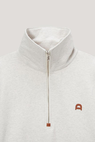 UNISEX LEATHER LOGO HALF ZIP-UP SWEATSHIRT OATMEAL MELANGE