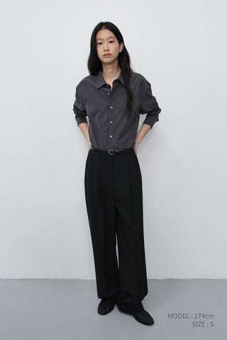 DOUBLE PLEATED WIDE SLACKS BLACK
