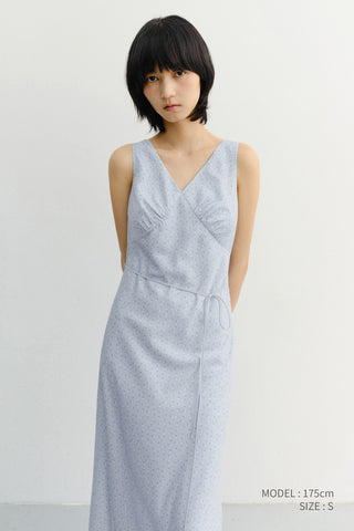 SLEEVELESS PATTERNED DRESS SOFT BLUE
