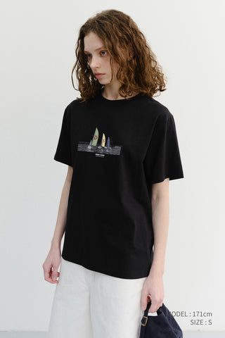 UNISEX APPLIQUE YACHT T-SHIRT BLACK