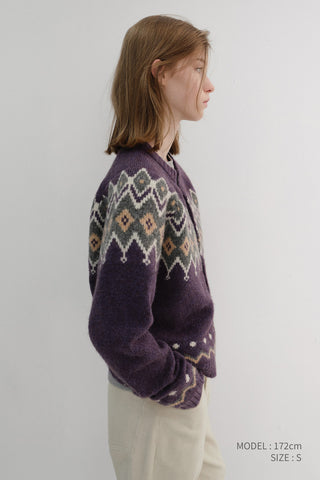 UNISEX CHUNKY PATTERN CARDIGAN PURPLE