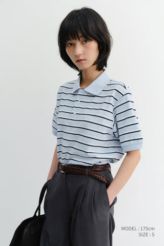 UNISEX STRIPED POLO SHIRT SOFT BLUE