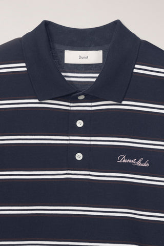 UNISEX MULTI STRIPE COLLARED T-SHIRT NAVY STRIPE