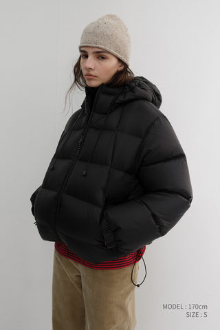 UNISEX HOODED VOLUME GOOSE DOWN JACKET BLACK